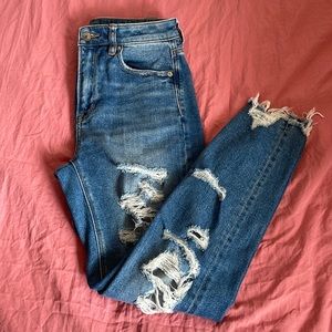 American Eagle ripped high rise straight jeans